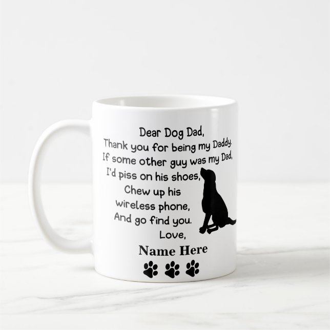 Funny Dear Dog Dad with Custom Name and image Coffee Mug (Left)