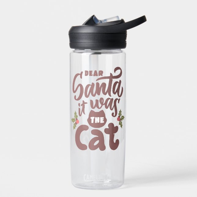 Funny Dear Santa, It Was the Cat Design Water Bottle (Left)