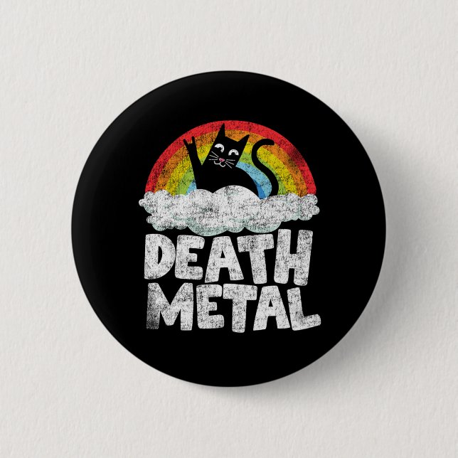 Funny Death Metal Cat Gift Rainbow Heavy Metal 6 Cm Round Badge (Front)