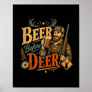 Funny deer hunt beer dad father's day retro 70s poster