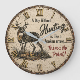 Funny Deer Hunter Cabin Hunting Joke Gift Lodge Large Clock