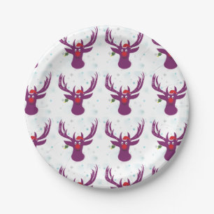 Funny Deer Santa Custom Paper Plates 7 in
