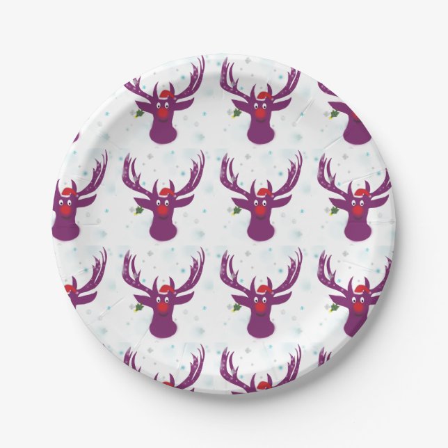 Funny Deer Santa Custom Paper Plates 7 in (Front)