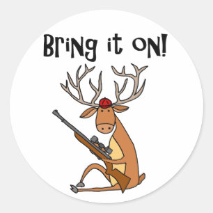 Funny Deer with Hunting Rifle and Cap Classic Round Sticker
