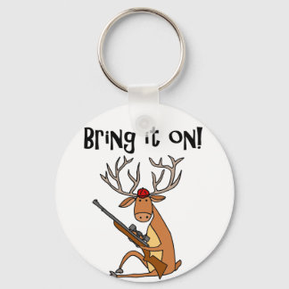 Funny Deer with Hunting Rifle and Cap Key Ring