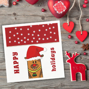 Funny Deer with Santa Hat Red Nose Star Pattern Napkin