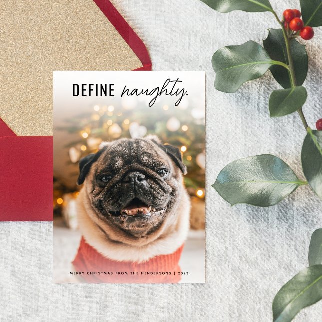 Funny Define Naughty Dog Pet photo Christmas Holiday Card (Creator Uploaded)