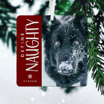 Funny Define Naughty Pet Photo Keepsake Gift Metal Tree Decoration<br><div class="desc">This funny photo keepsake christmas ornament would make the perfect gift for a pet owner this holiday season! Design features a photograph of your choice,  the fun typography Define Naughty,  a cute pawprint and the pets name/s. The festive dark red background can be changed to any colour.</div>