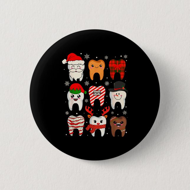 Funny Dental Christmas Teeth Cute Xmas Dentist Squ 6 Cm Round Badge (Front)