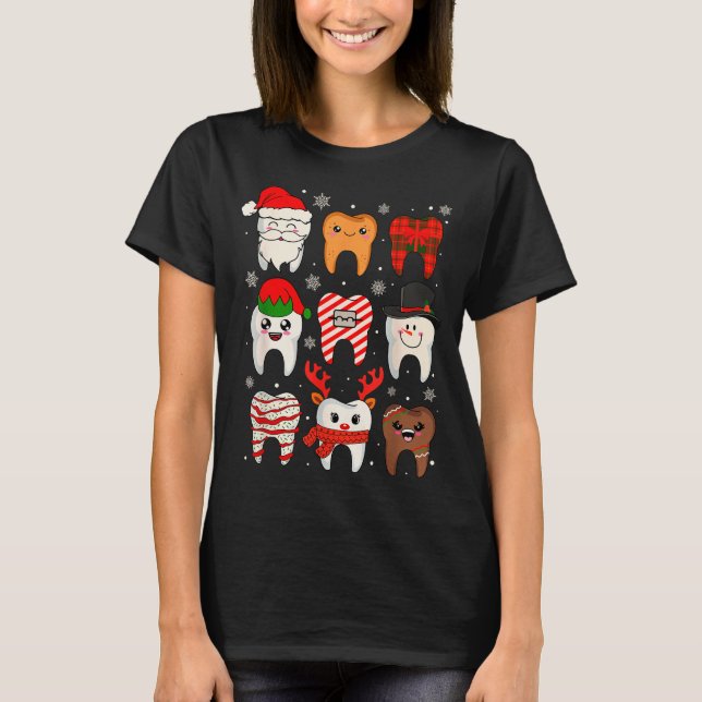 Funny Dental Christmas Teeth Cute Xmas Dentist Squ T-Shirt (Front)