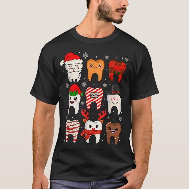 Funny Dental Christmas Teeth Cute Xmas Dentist Squ T-Shirt (Front)