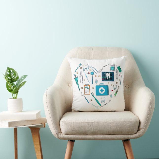 Funny Dental Dentist Tool Heart Cushion (Chair)