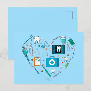 Funny Dental Dentist Tool Heart Postcard