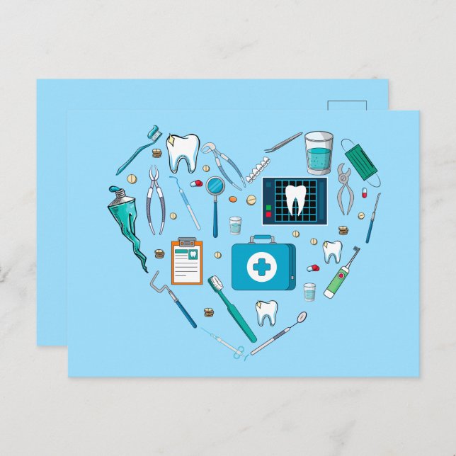 Funny Dental Dentist Tool Heart Postcard (Front/Back)