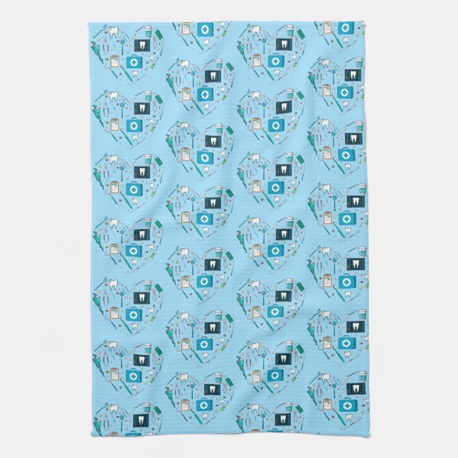 Funny Dental Dentist Tool Heart Tea Towel (Vertical)
