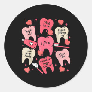 Funny Dental Valentines Day Cute Teeth Hugging Hea Classic Round Sticker