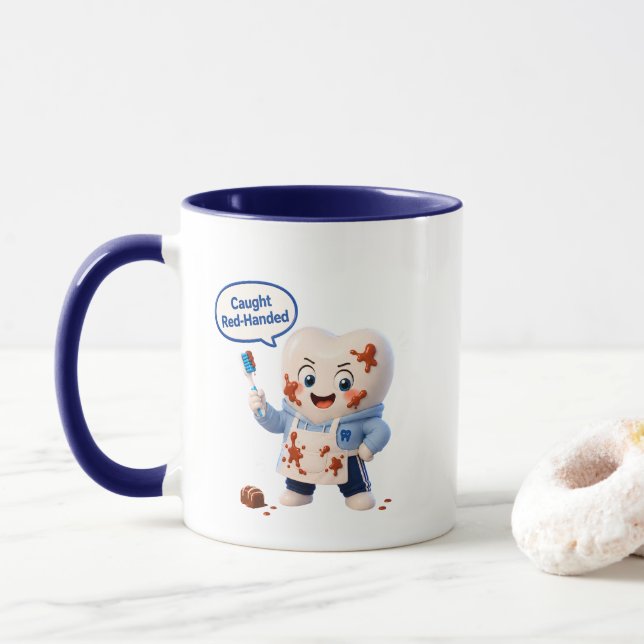 Funny Dentist Humour Chocolate Two-Tone Coffee Mug (With Donut)