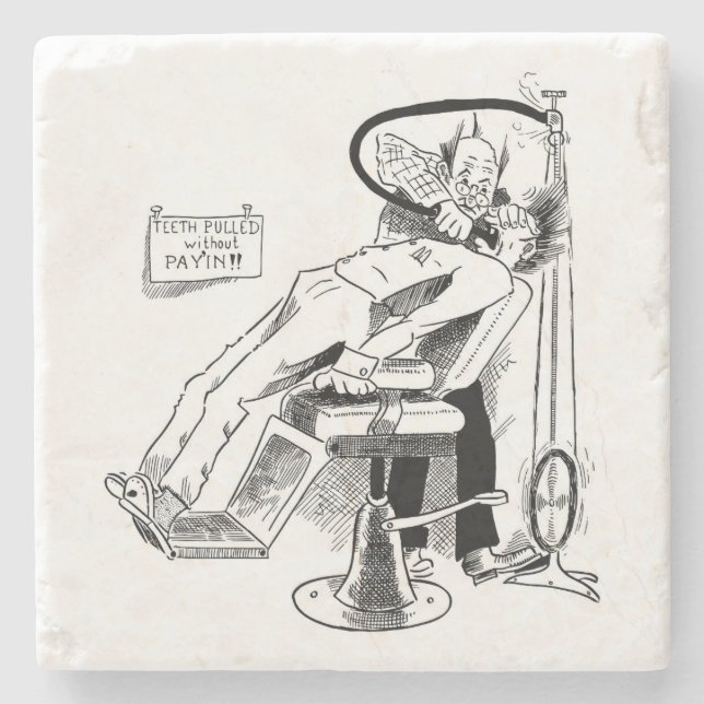 Funny Dentist Sketch Stone Coaster (Front)