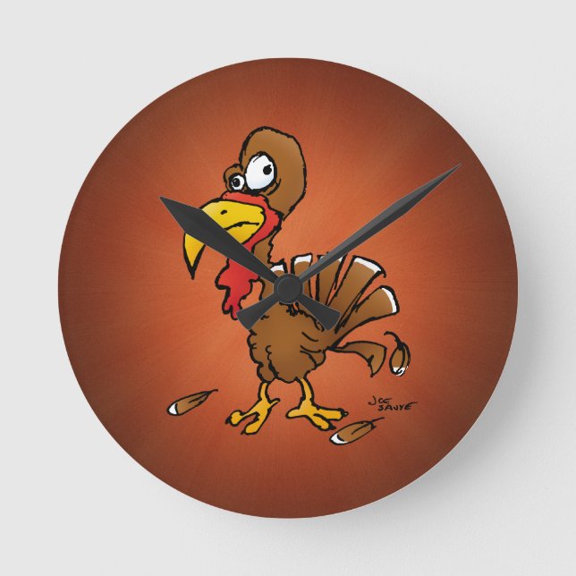 Funny Derp Turkey Cartoon Round Clock (Front)