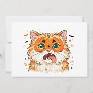 Funny Derpy Halloween Cat with Pumpkin Face Paint Thank You Card