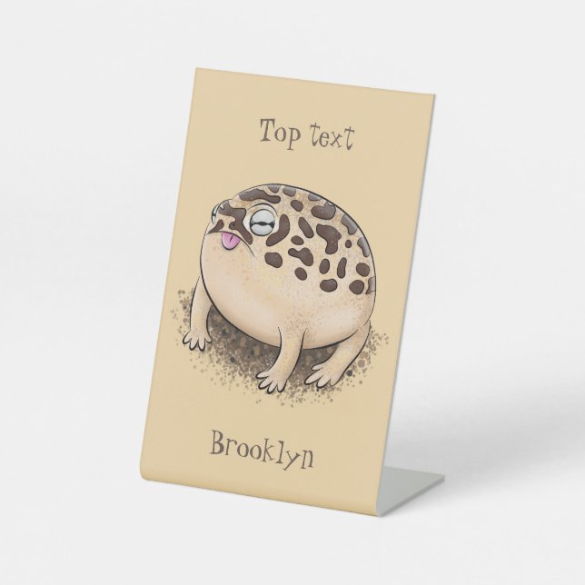 Funny desert rain frog cartoon illustration pedestal sign (Front)