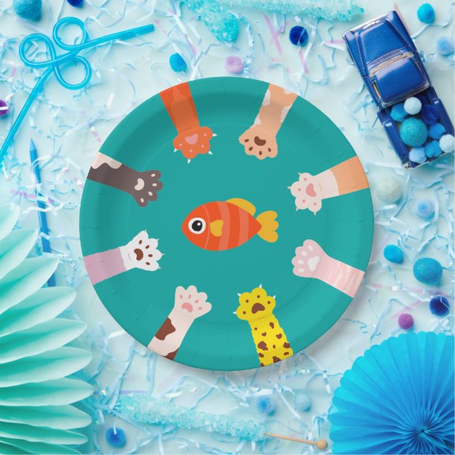Funny Design Cats Game To Catch Fish Classic Paper Plate (Party)