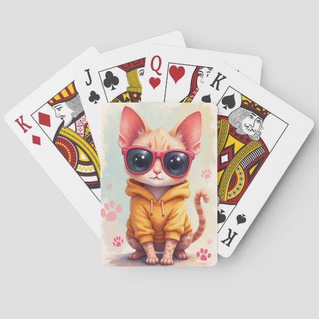 Funny Devon Rex Kawaii Cat Playing Cards (Back)