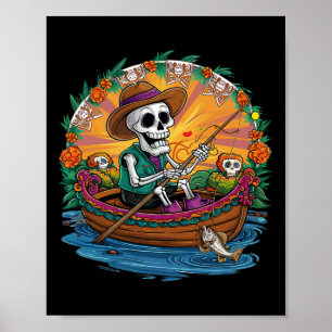 Funny Día De Los Muertos Fishing Gone Fishing With Poster