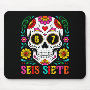 Funny Dia De Los Muertos Sugar Skull Seis Siete 67 Mouse Pad