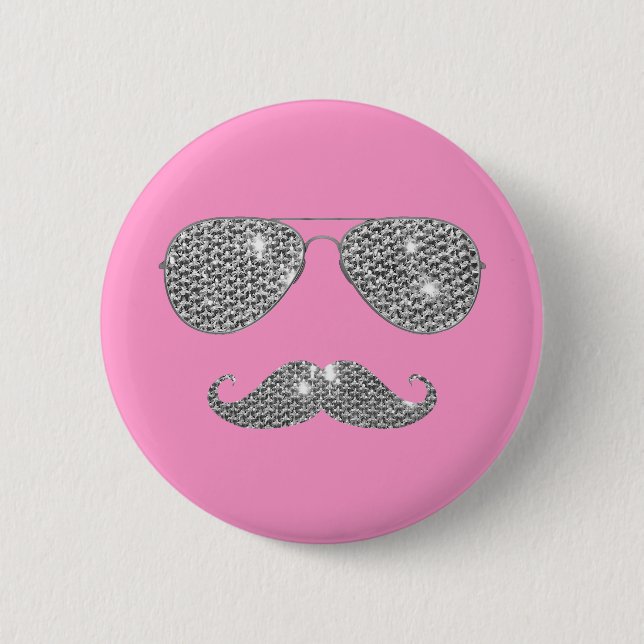 Funny Diamond Moustache With Glasses 6 Cm Round Badge (Front)