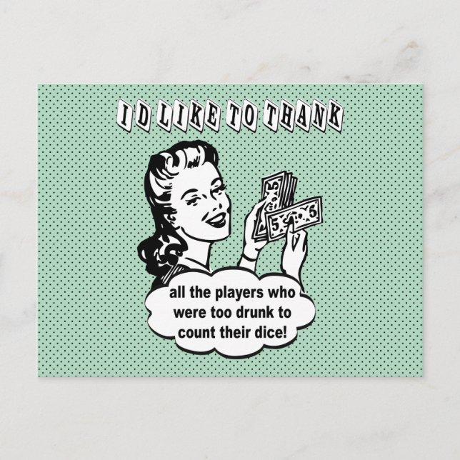 Funny Dice - I'd Like To Thank Postcard (Front)