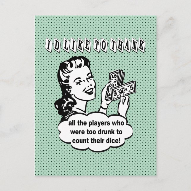 Funny Dice - I'd Like To Thank Postcard (Front)