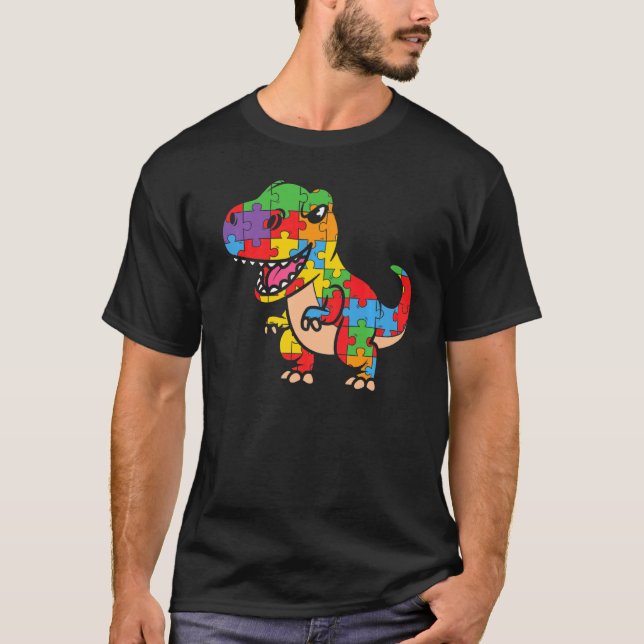Funny Dinasour T Rex Design Autistic Autism Awaren T-Shirt (Front)