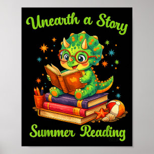 Funny dino book lover unearth a story summer poster