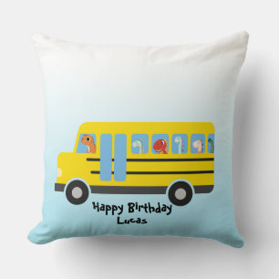 Funny DINO dinosaur School Bus boy Birthday Cushion