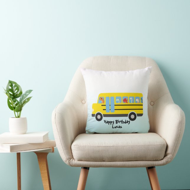 Funny DINO dinosaur School Bus boy Birthday Cushion (Chair)