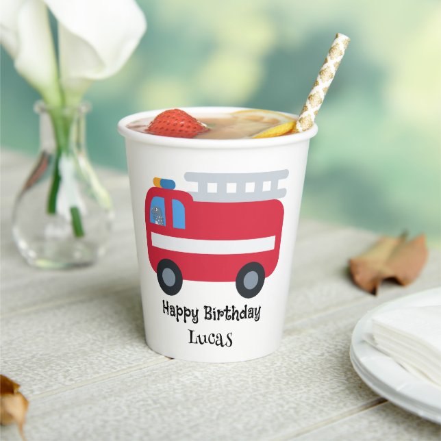 Funny Dino drive Fire engine Back To School HBD Paper Cups (Insitu)