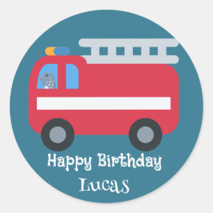 Funny Dino drive Fire engine Back To School HBD Pe Classic Round Sticker