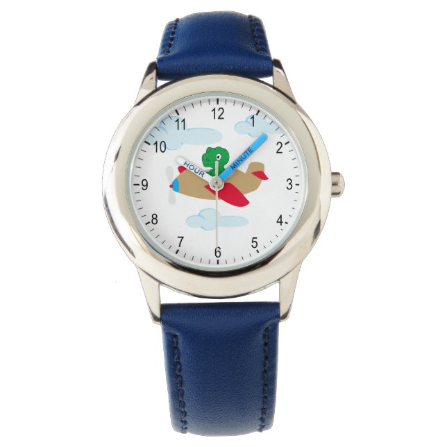 Funny dino flying by plane watch (Front)
