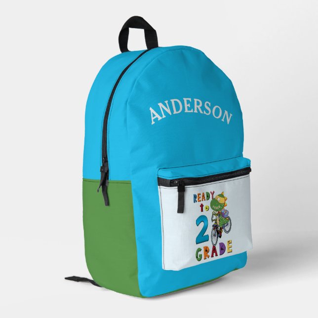 Funny Dinosaur 2nd  Grade Personalised Name Printed Backpack (Back Corner Left)