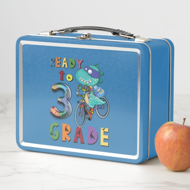 Funny Dinosaur 3Rd Grade Personalised Name Metal Lunch Box (In Situ)
