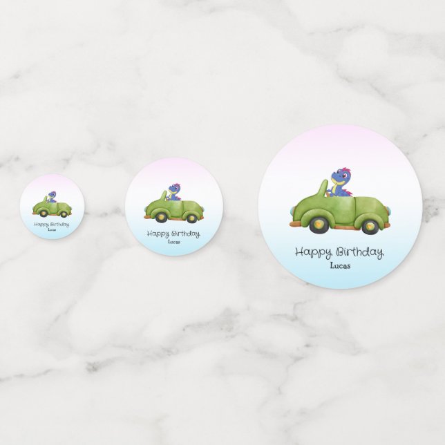 Funny dinosaur antique car birthday School boy Confetti (Fronts)