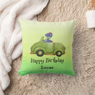 Funny dinosaur antique car birthday School boy Cushion
