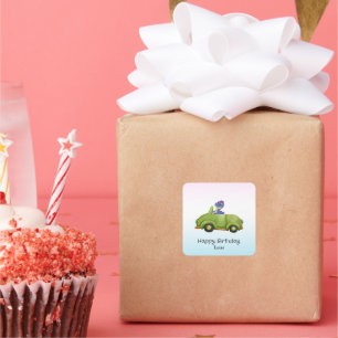 Funny dinosaur antique car birthday School boy Square Sticker