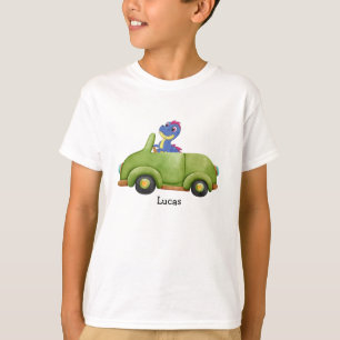 Funny dinosaur antique car birthday School boy T-Shirt