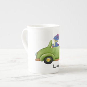 Funny dinosaur antique car School kids Birthday  Bone China Mug