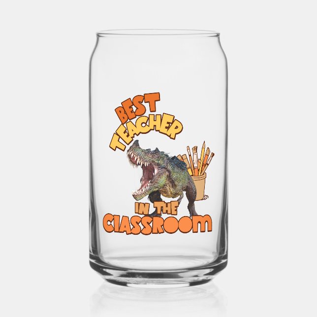 Funny Dinosaur Art Teacher Creative Classroom Can Glass (Front)