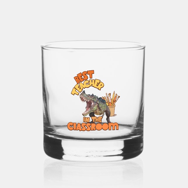 Funny Dinosaur Art Teacher Creative Classroom Whiskey Glass (Front)