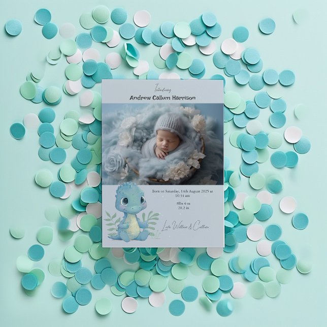 Funny Dinosaur Baby Boy  Photo Birth Announcement (Creator Uploaded)