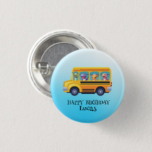 Funny dinosaur Back To School Bus boy Birthday 3 Cm Round Badge